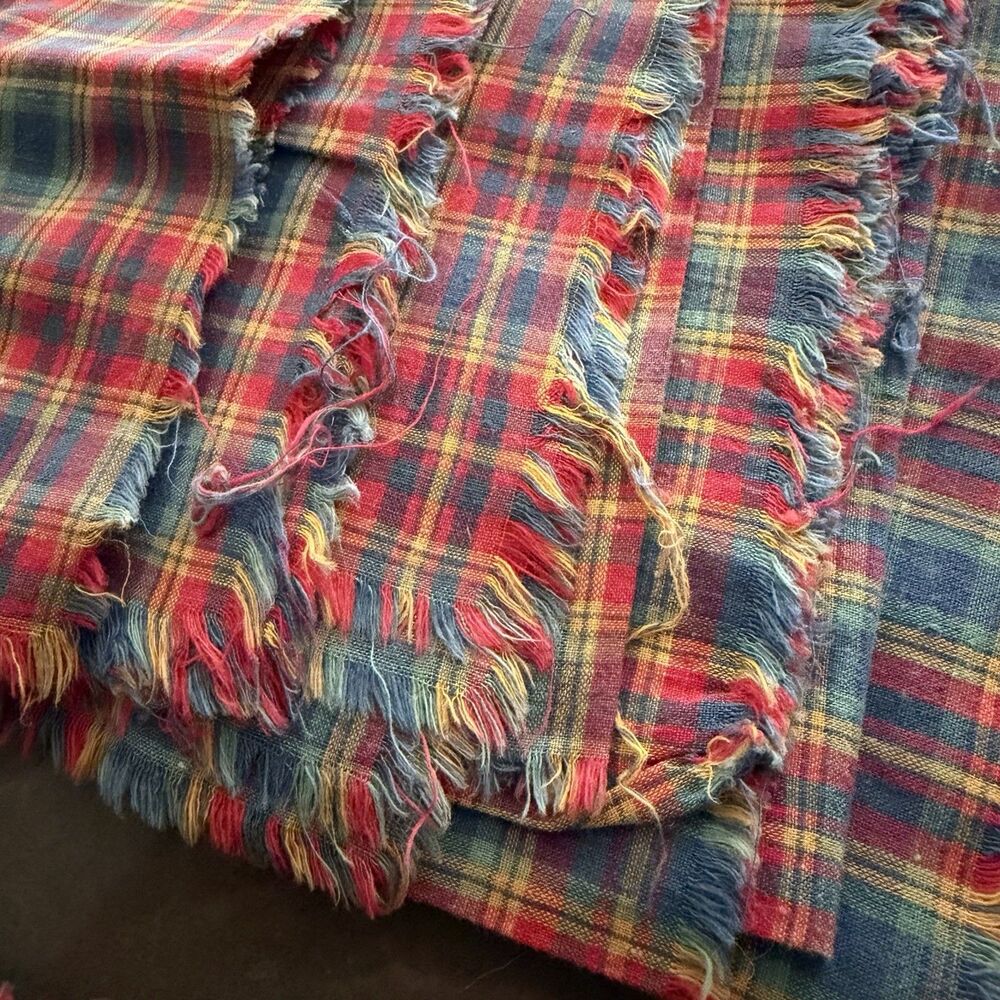 16 Multi Color Plaid Cotton Check Napkins Fringe 16” Sq. Raw Edge